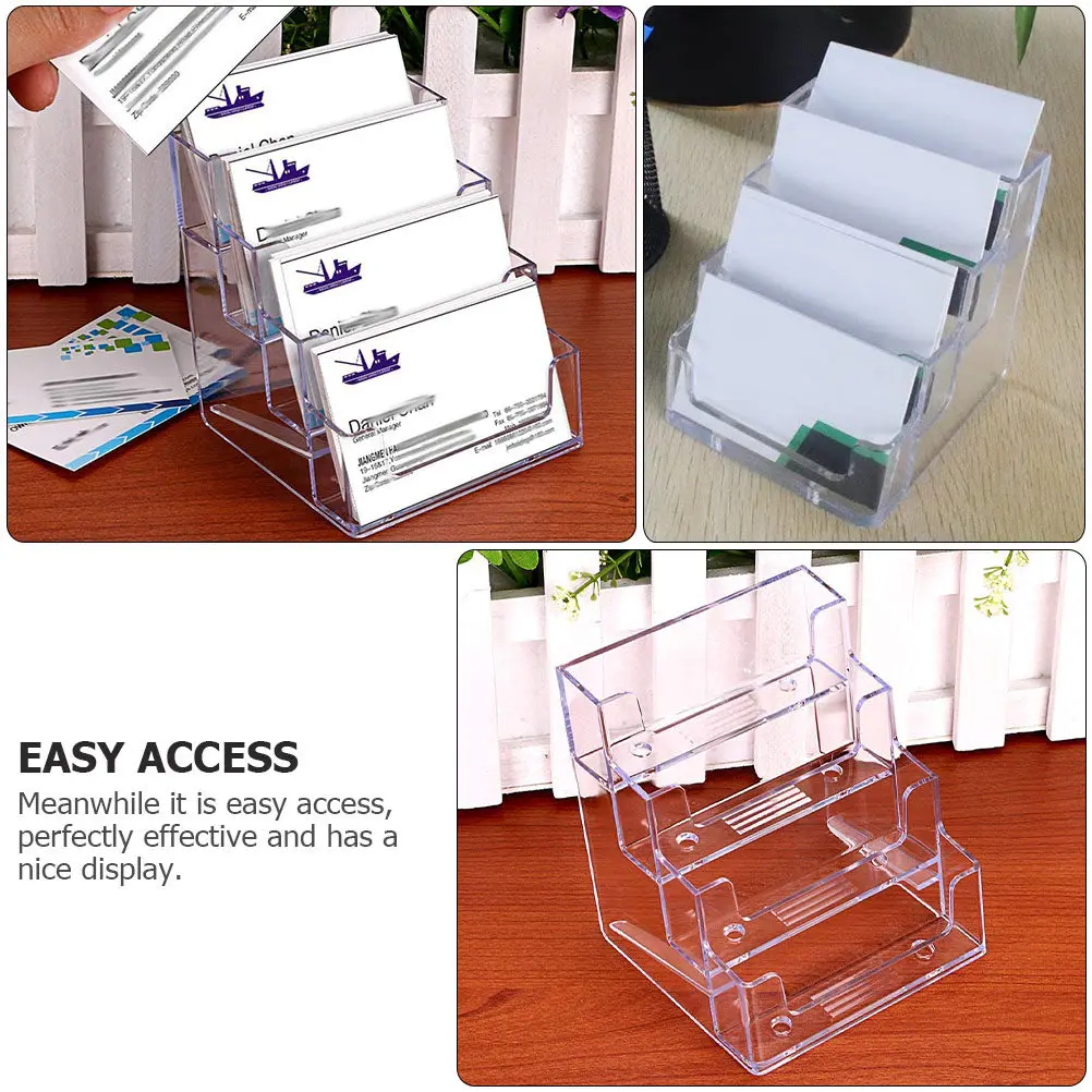1Pcs Clear Four Grid Name Cards Holder Business Cards Storage Box Desktop Organizer Large Capacity Office Supplies Display