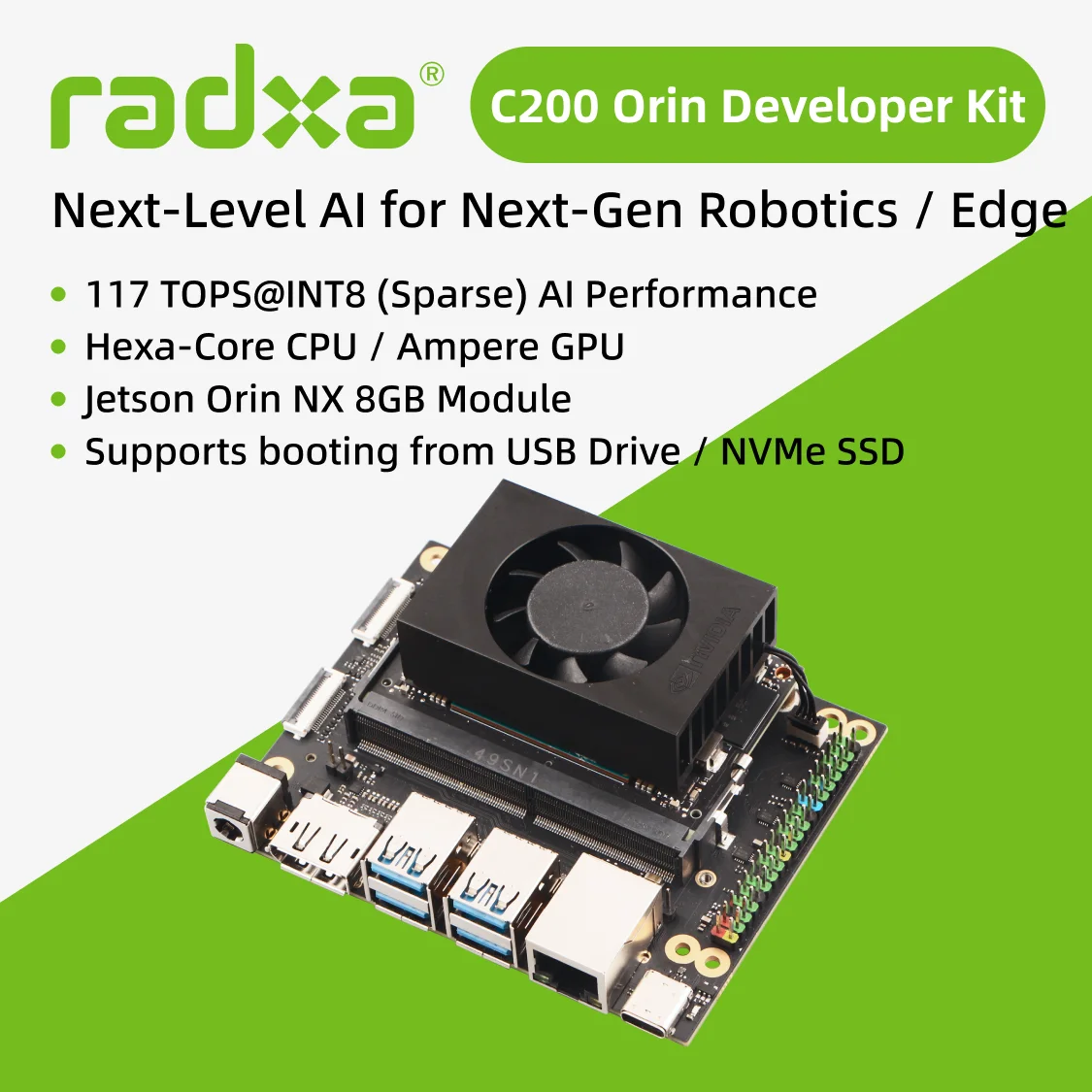 Radxa C200 Orin Developer Kit/Jetson Orin NX 8GB /Super Mode 117 TOPS / Edge AI