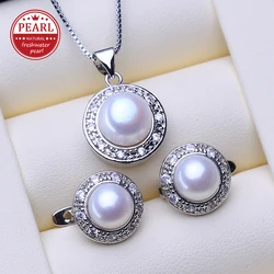 FENASY 925 Sterling Silver Jewelry Sets Freshwater Pearl Pendant Necklaces For Women Party Stud Earrings Birthday Gifts