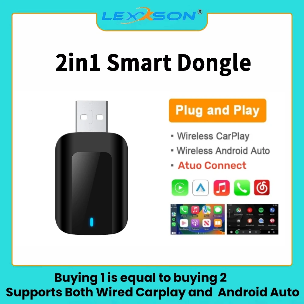 Adaptador inalámbrico para Carplay, Dongle inteligente 2 en 1, Android 2024, 5G, WIFI, para iphone, teléfono Android, Volvo, Benz, Mg, Kia, Chery, VW