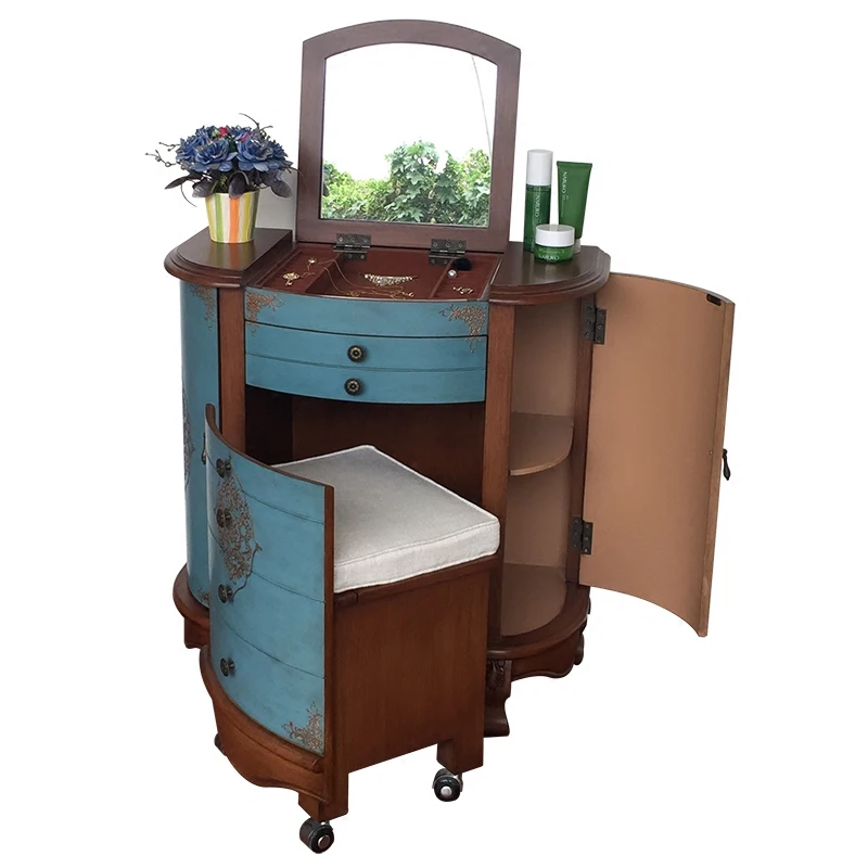 الفاخرة المخفية الغرور الجدول Dest الطبيعية خشبية الزاوية درج ماكياج الغرور مكتب مرآة خمر Coiffeuse Chambre أثاث المنزل
