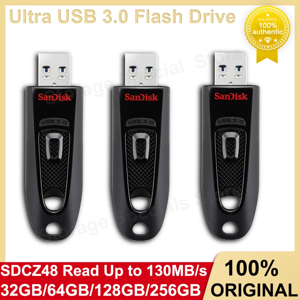 Pen Drive SanDisk Ultra 128 GB USB 3.0 – Fino A 100 MB/s, Ricondizionata, Nera
