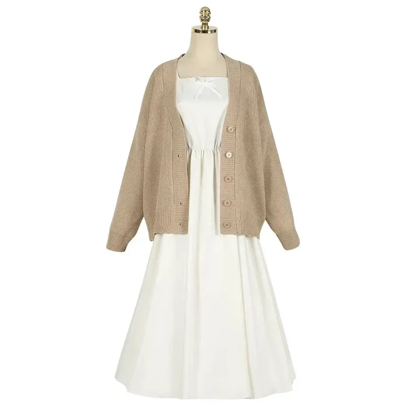 

vivi 2025 Anime Beyond Journey's End Frieren Cosplay Costume Wig Sweater Coat Dress Elf Ears Earrings Halloween Party Wo