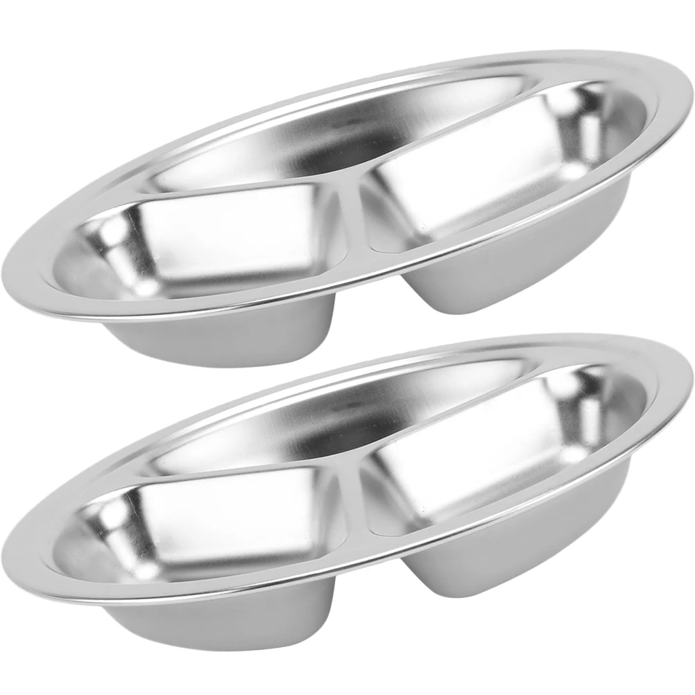 

2Pcs StainlessSteel Divided Plates Kids Cafeteria Tray Compartments Sectioned Dishes Square LunchBoxes Healthy Metal