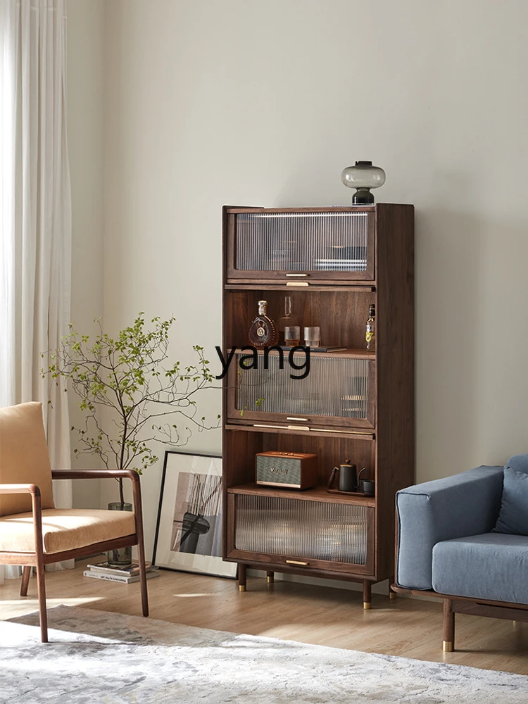 L'm'm Solid Wood Bookcase Black Walnut Wall-Mounted Cabinet with Glass Door