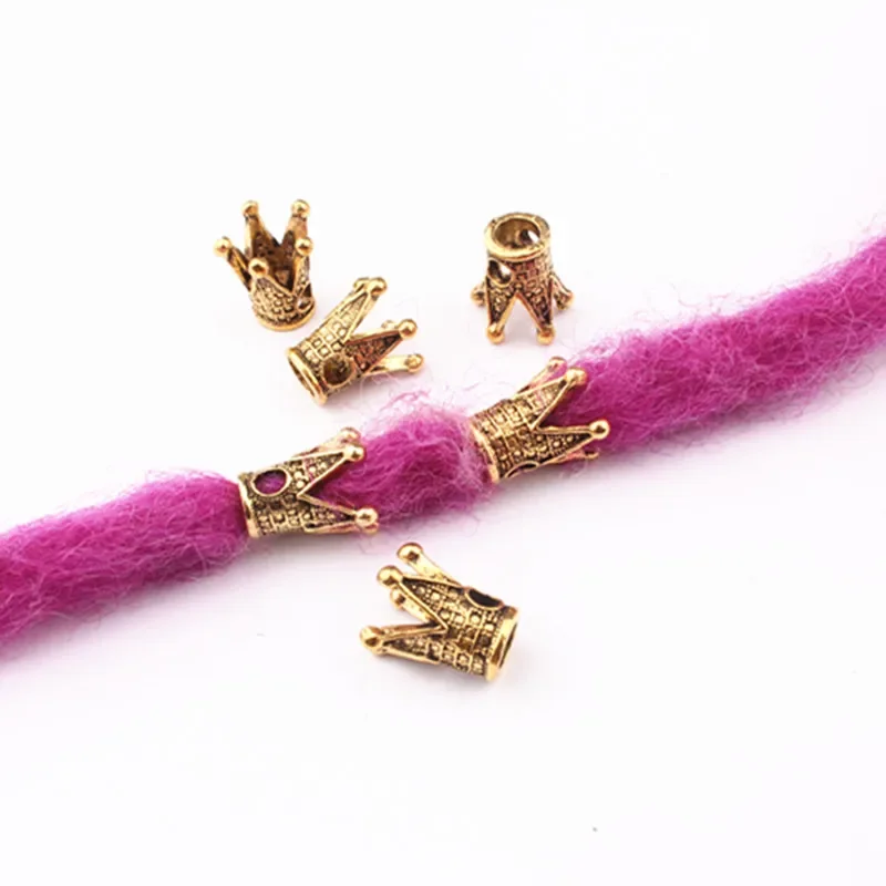 5/10pcs Crown Large Hole Beads African Braided Gold Silver Jewelry Metal Hair Braid Dreadlock Beads Crown Hollow Out Design