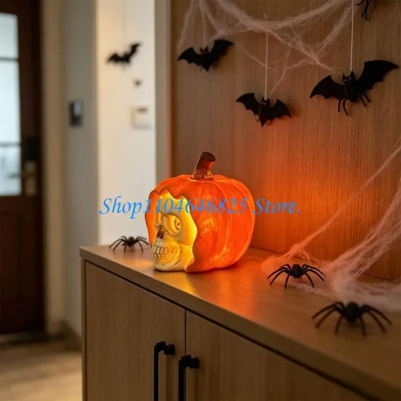 Resin Pumpkin Skeleton Ornament Night Lamp Halloween Decoration Indoor Sculpture For Home Coffee Shop Display