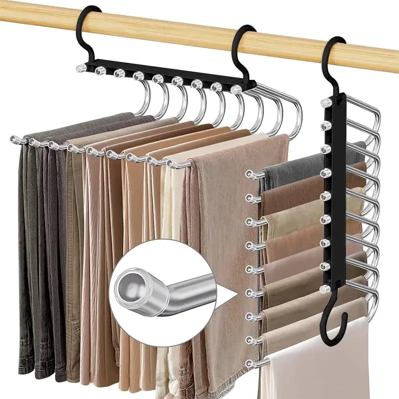 9‑Layer Metal Pants Hanger, Space‑Saving Closet Organizer Rack for Jeans, Leggings and Trousers