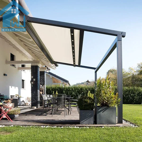 Intelligent Electric Retractable Home Awning Modern Pergola Folding Roof All Season Pvc Roof Terrace Outdoor Automatic Awning