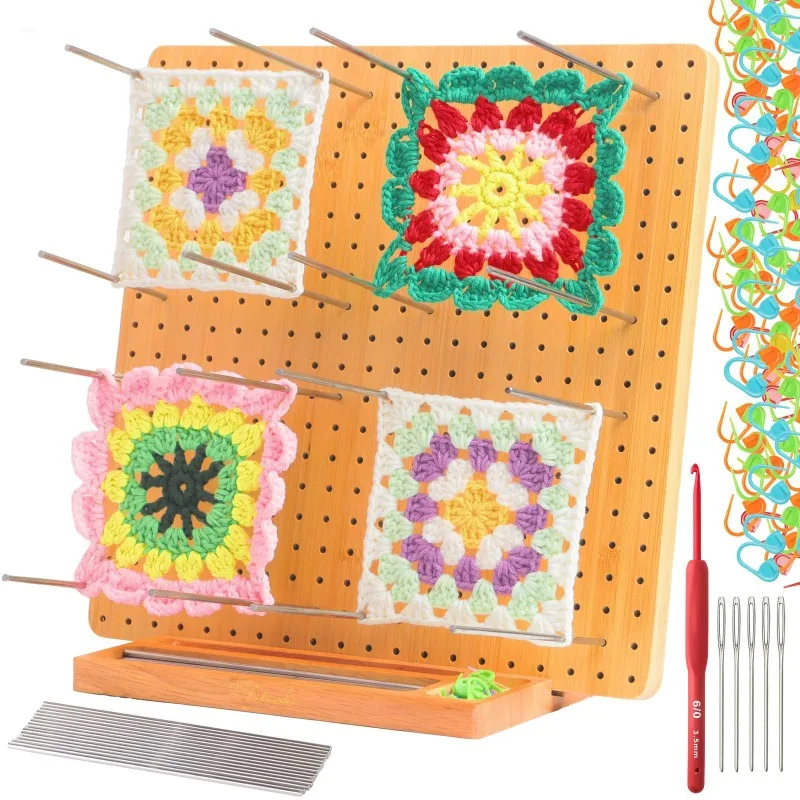 Crochet Blocking Board & 20 Pins Pegs for Crochet Projects, Bamboo Blocking Boards for Crocheting and Knitting, Wooden Gifts