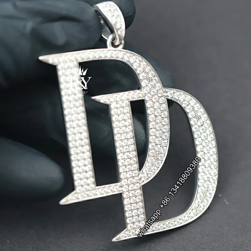 JEWE Custom Diy Logo Design 925 Silver With Free Fire Moissanite Diamond Iced Out Bling D Shape Pendant For Mans Hip Hop Jewelry