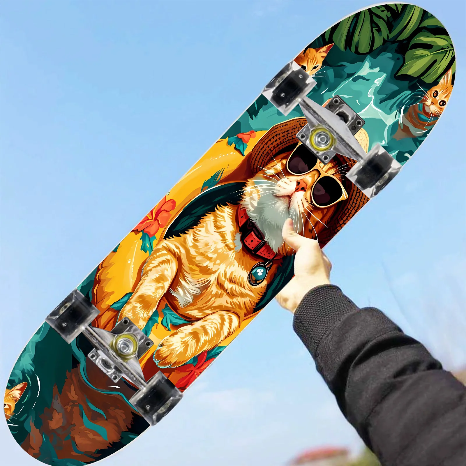 

Cartoon illustration four-wheel skateboard sticker, scooter sticker - surfboard sticker, trendy decoration with street you