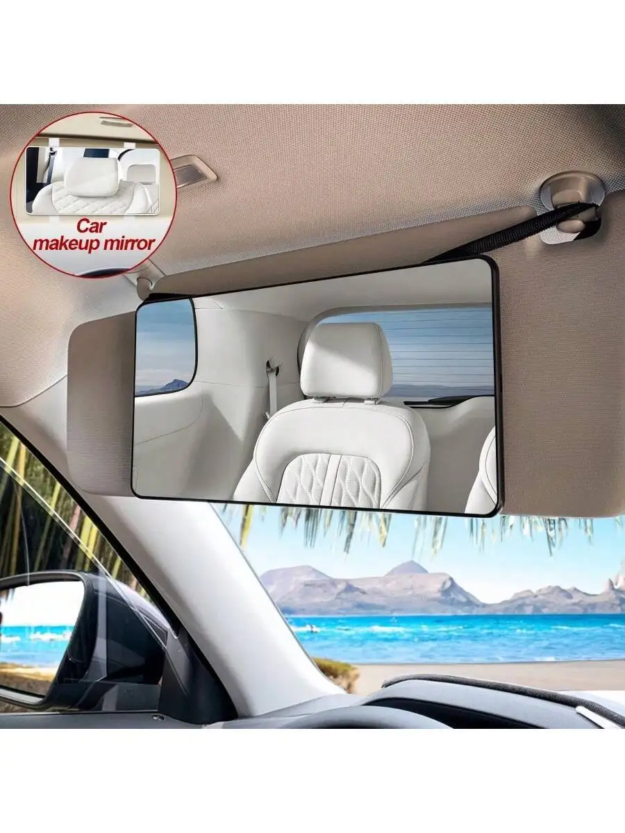 Car Sun Visor Makeup Mirror, Car Rearview Mirror, Ultra-Thin Elastic Band High-Definition Glass Mirror, Black/White