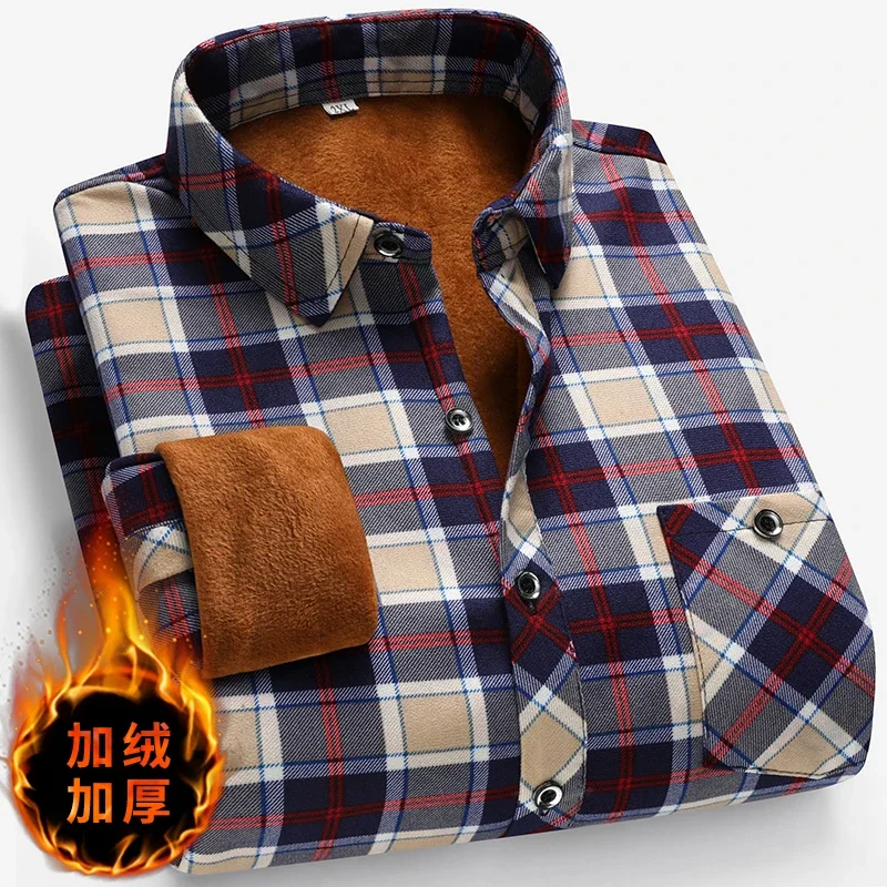 Men's Fleece-lined Long Sleeve Shirt Autumn Winter Business Casual Comfortable Non-Ironing Versatile Top for Men 2025