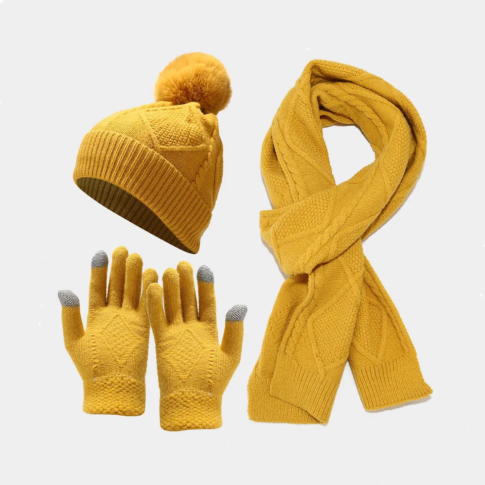 Winter knitted hat set scarf gloves three-piece set outdoor cold warm thickened  set adult unisex