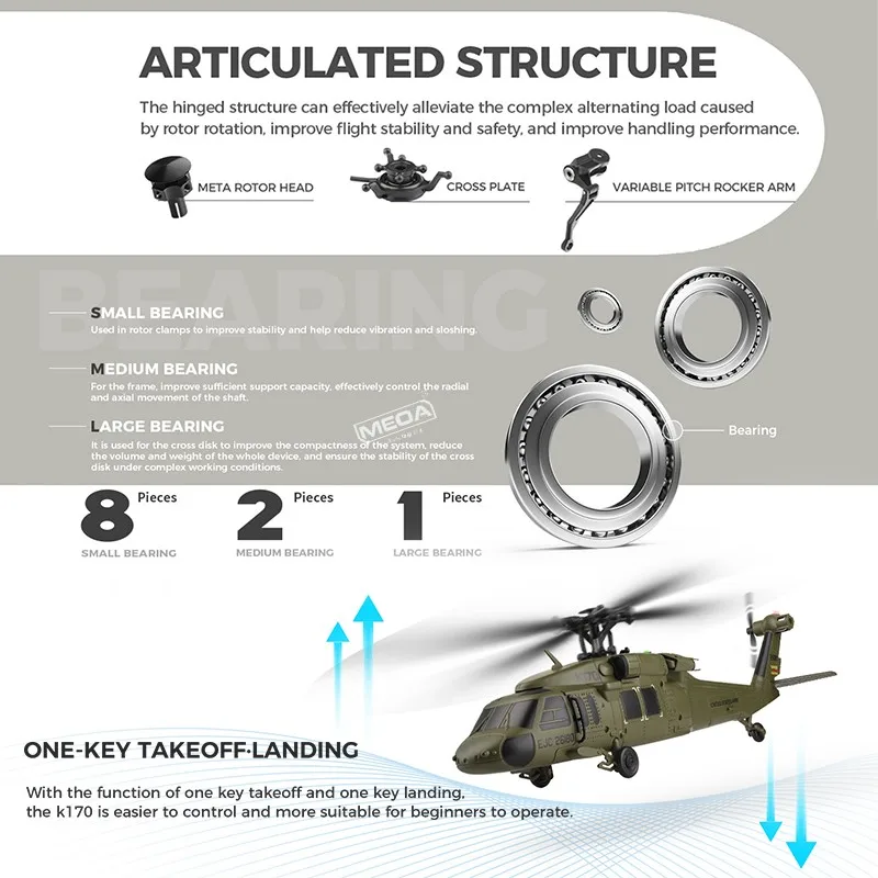 Wltoys K170 UH-60L RC Helicopter 2.4G 4CH 6-Axis Gyro Brushless Motor Green Remote Control Flybarless Black Hawk Plane Toys