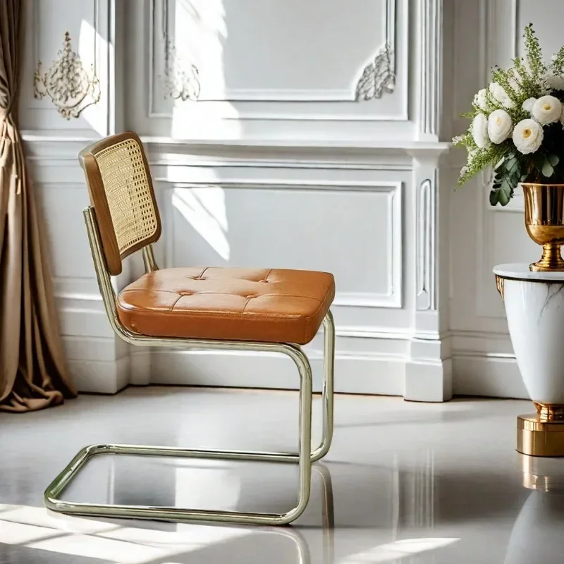 

Office Rattan Backrest Dining Chairs Modern Luxury Relax Bow Shaped Chair INS Computer Seat Computer Chair Restaurant Furniture