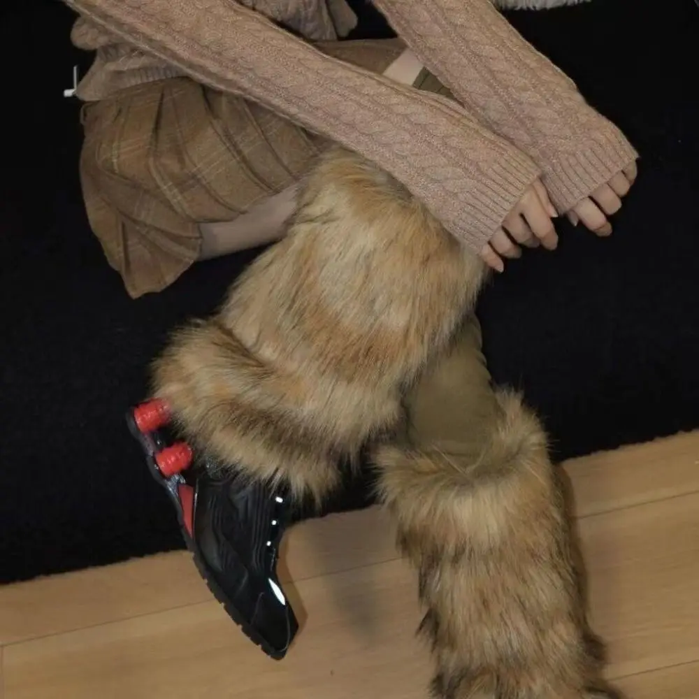 

Trendy Y2k Imitation Fur Leg Warmers JK Retro Plush Stockings Footcover Lolita Boot Cover Women