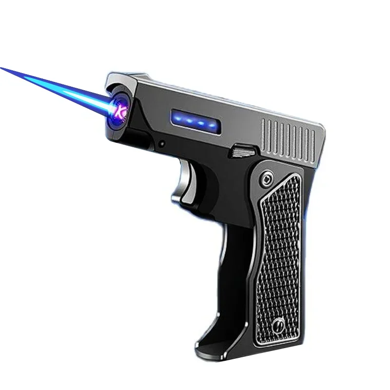 

Газовая электрическая зажигалка двойного назначения 2025, ветрозащитная реактивная зажигалка, прикуриватель с двойной дугой, складная мужская гаджет типа пистолета, подарок