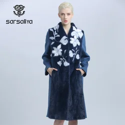 Women Wool Cashmere Coat With Mink Fur Winter Long Female Trench Coat Real Fur Mandarin Collar A Line Long Sleeves Warm Clothes