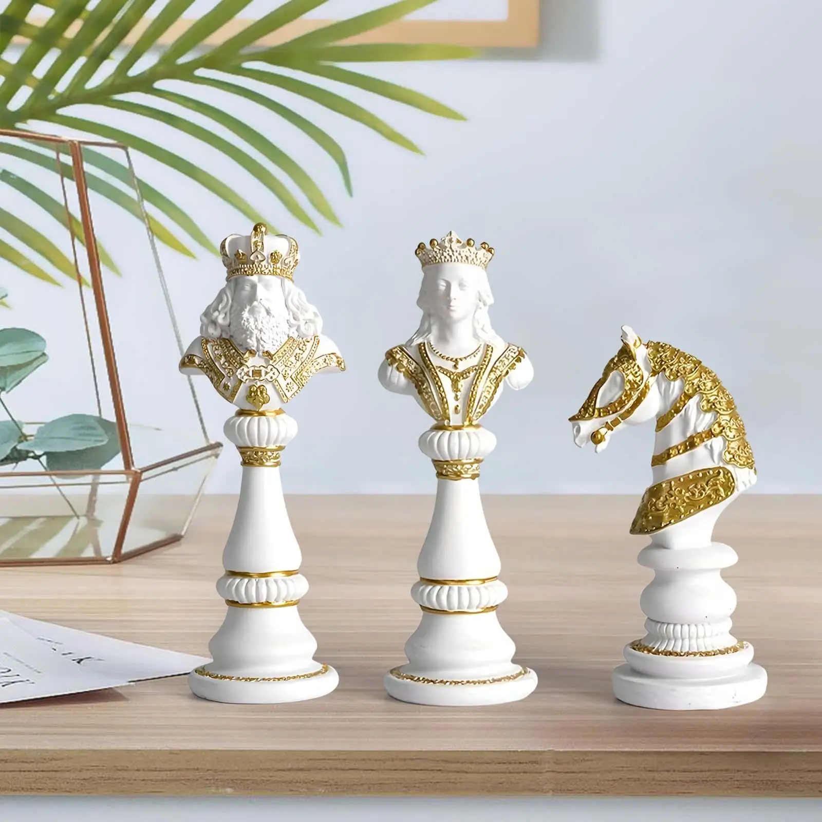 International Chess Statue Decoration Craft Collection Desk Resin Figurine for Living Room Cabinet Bookshelf Office Fireplace