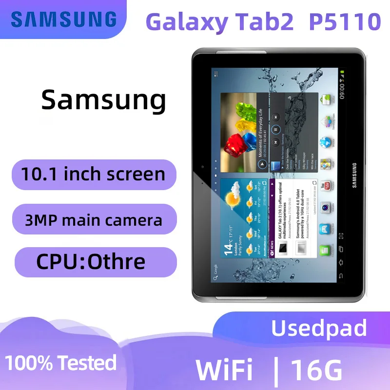 Samsung GALAXY Tab 2 P5110  WIFI Android 10.1inch TFT Screen1280x800 7000mAh Battery 3MP Camera  used pad