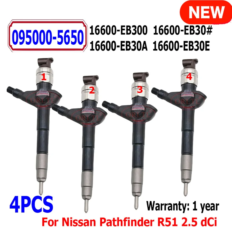 4PCS Diesel Injector 095000-5655 16600-EB30A 16600-EB30E 16600-EB300 16600-EB30# 095000-5650 For Nissan Pathfinder R51 2.5 dCi