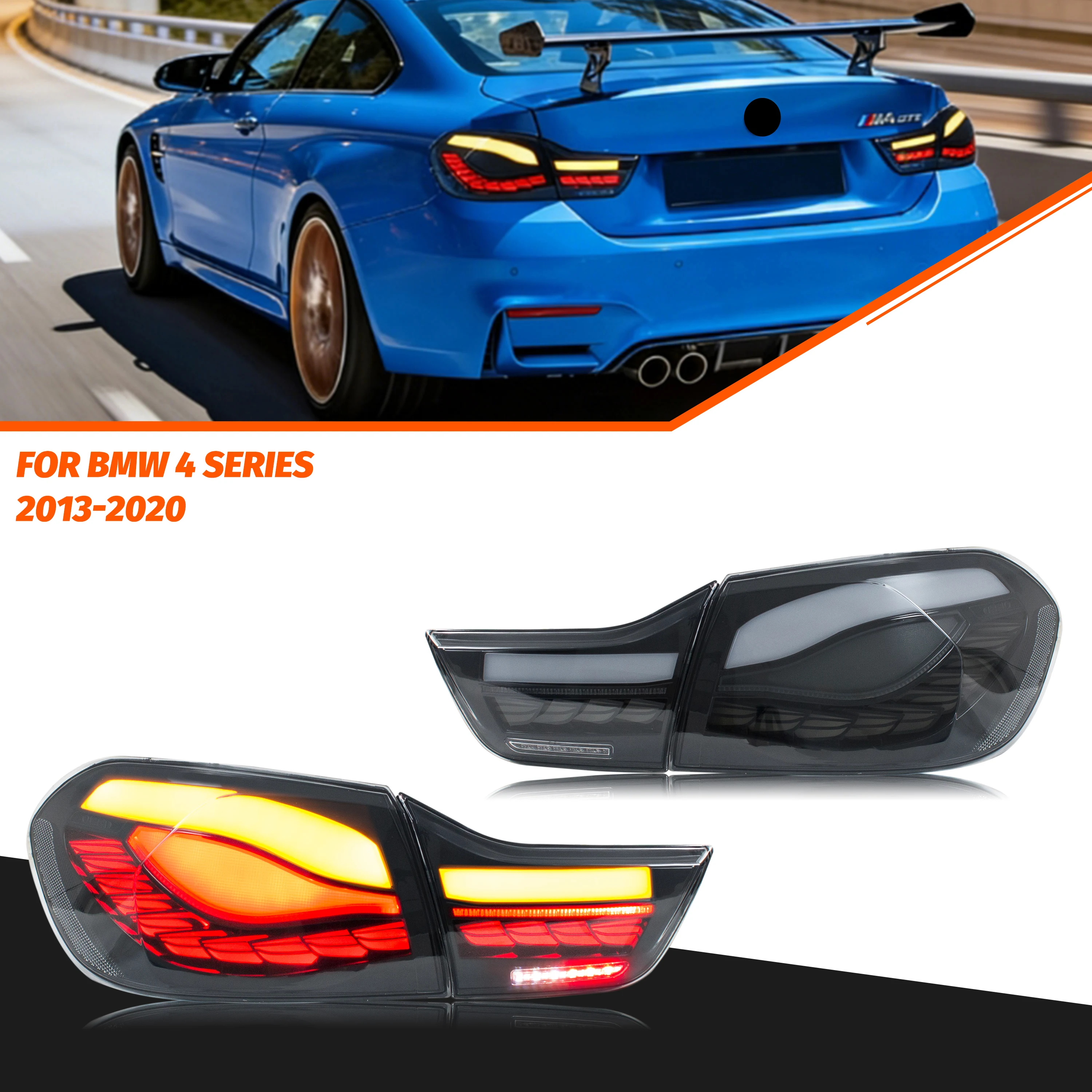 LED GTS Rückleuchten für BMW 4er F32 F33 F36 F82 F83 M4 2014-2020 Sequential Blinker Schwarz Rückleuchten Montage