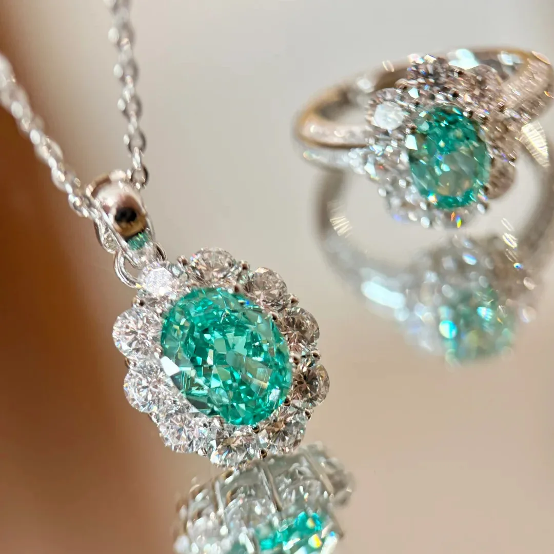 Premium S925 Sterling Silver Jewelry Set with Tanzanite, including rings, earrings, necklaces and pendants, ladies
