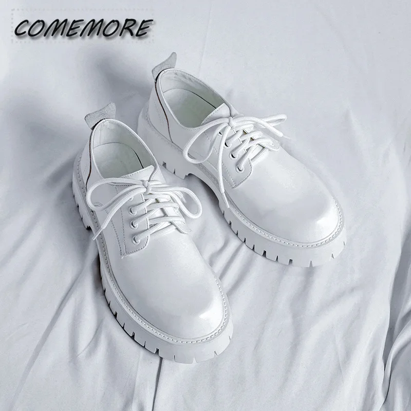 Men Platform Leather Casual Shoes Black White Vintage Male Lace Up Shoes Business Oxfords Fashion Wedding Flats Banquet Footwear