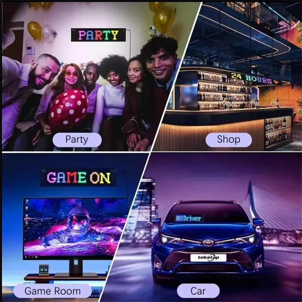 LED Car Sign Programmable LED Matrix Panel Flexible Screen Display Animation Message APP Control for Cars Shop Party Festival