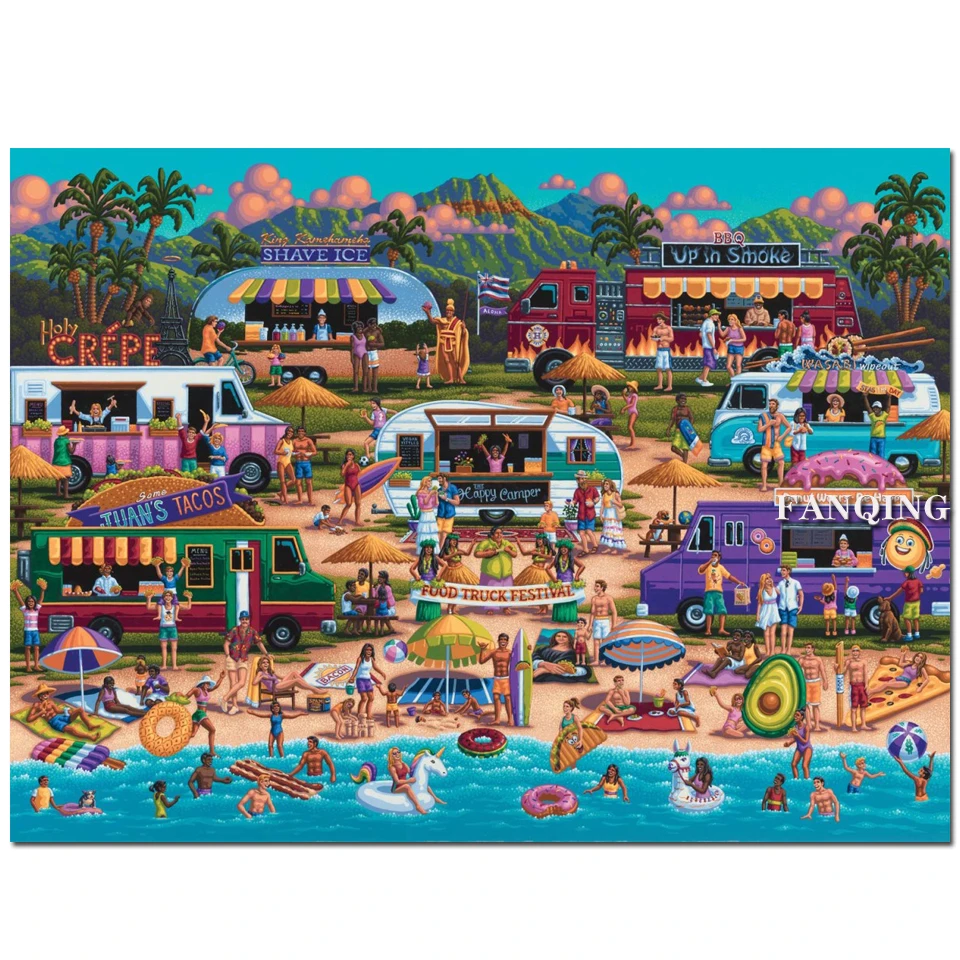 

5D алмазная живопись Гавайский фестиваль грузовиков с едой DIY полная квадратная алмазная вышивка пейзаж вышивка крестиком мозаика искусство Настенный декор