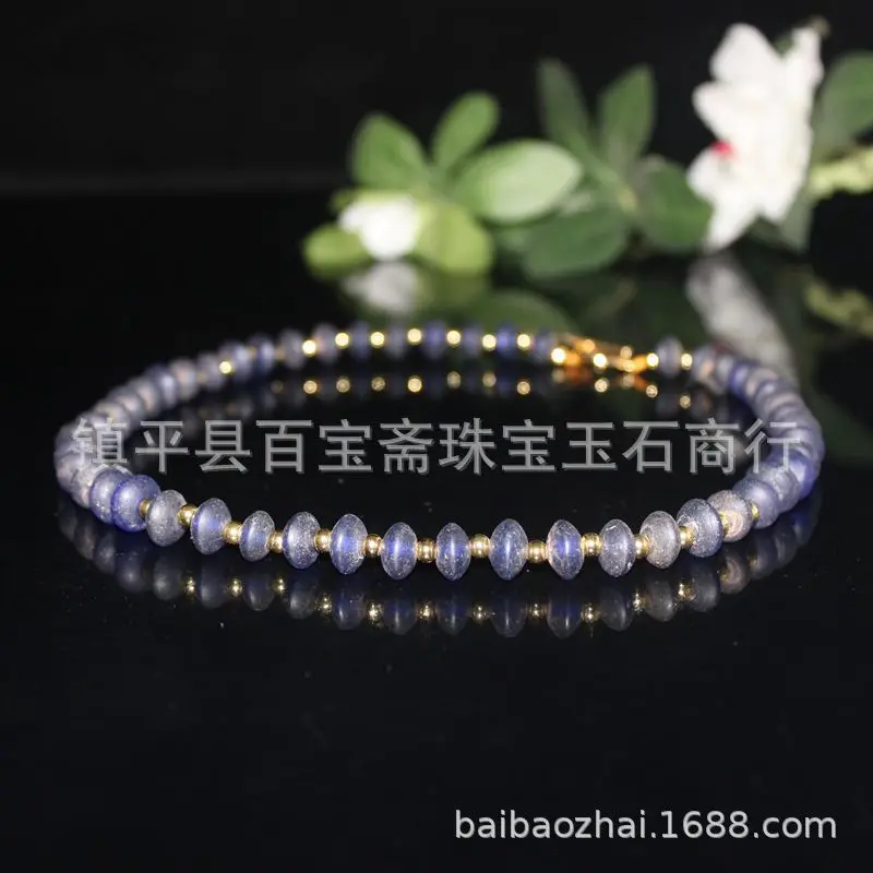 Qing Dynasty Blue Flying Saucer Bead Necklace, Collarbone Chain, Ancient , Old Glass Beads