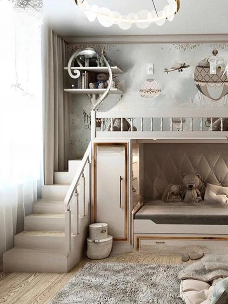 أسرة علوية وسفلية بسيطة وحديثة 1 متر 2 سرير بطابقين، نصف ارتفاع b eds، سرير أبيض مطلي بالذهب