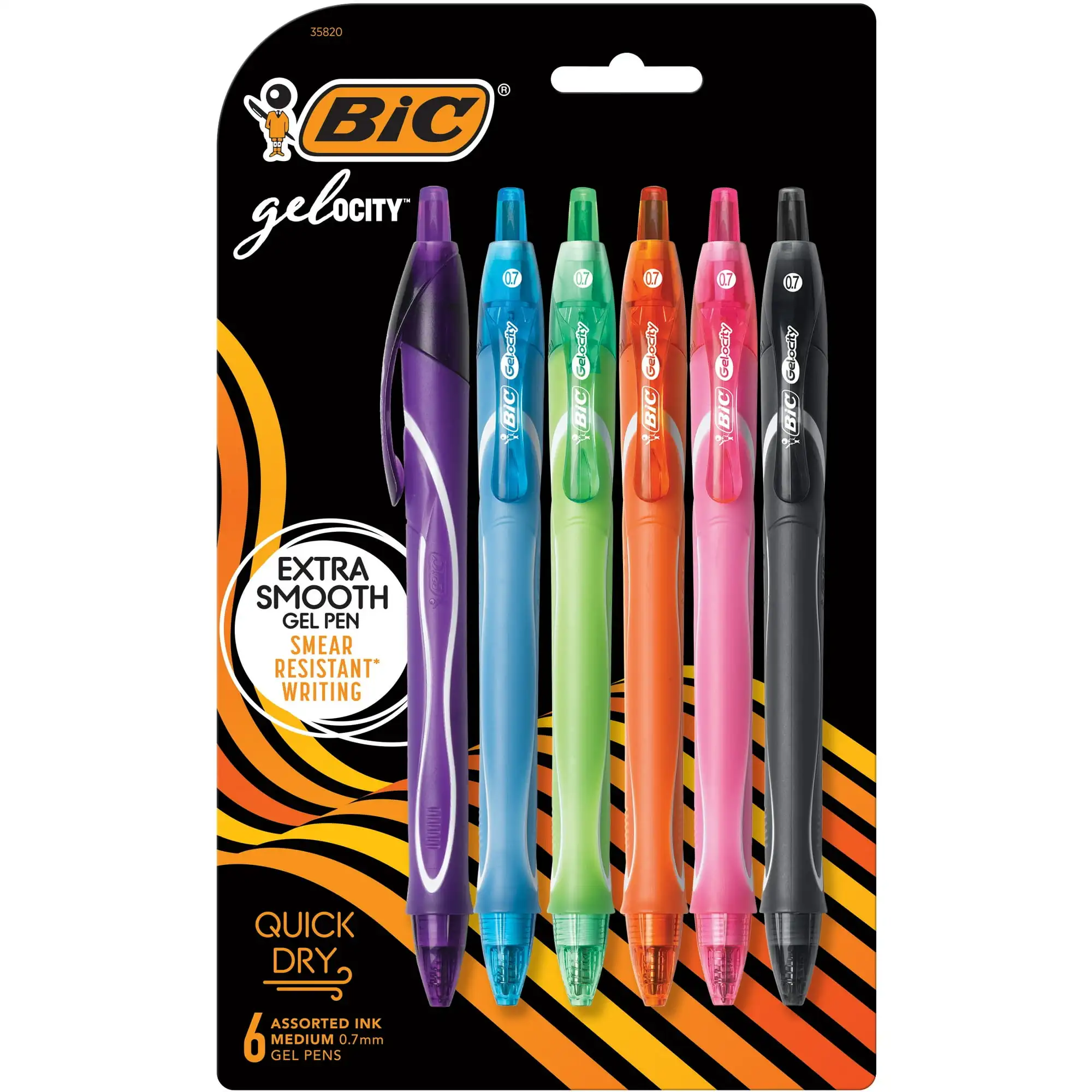 

Быстросохнущие гелевые ручки BIC Gelocity, средний наконечник, 0,7 мм, разные цвета, упаковка из 6 штук