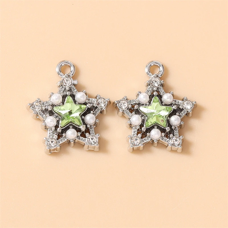 5 Stück, 17 x 19 mm, zarte, farbenfrohe Stern-Anhänger aus Kristall, zum Basteln von Halsketten, Ohrringen, Armbändern, für DIY-Bastelarbeiten und Schmuckherstellung. – Detail 23