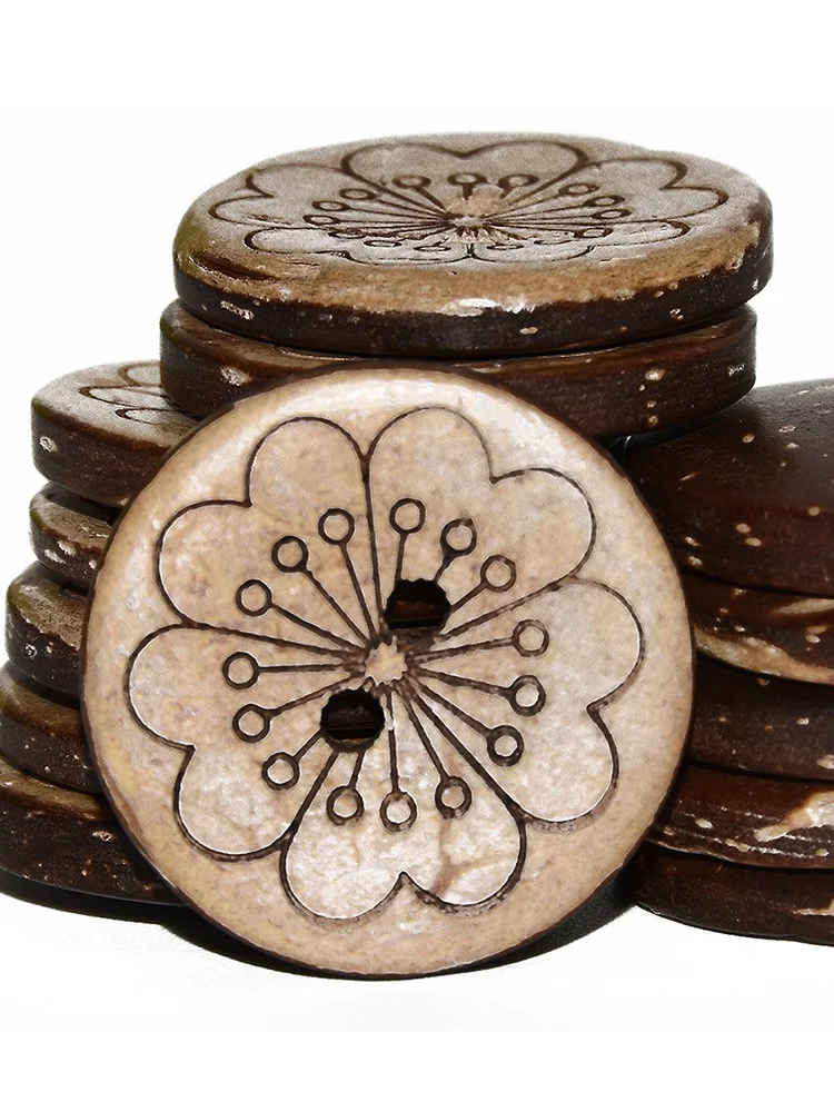 Natural Laser Flower Coconut Shell Buttons, Sewing Accessories Clothes Decorative Wood Button, 2 Holes 15PCs, 30PCs, 50PCs, 20mm