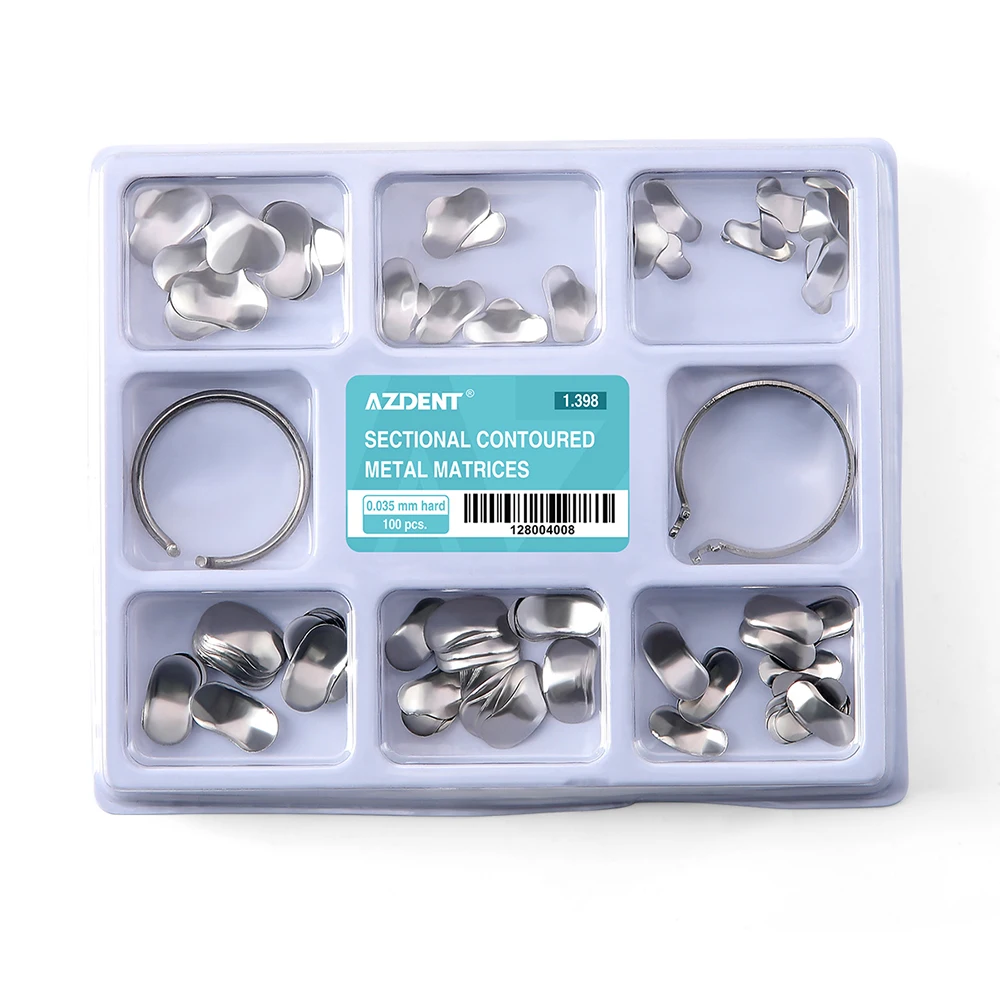 10 Boxen AZDENT Dental Matrix Sectional Contoured Filling Molding Sheet Nr. 1.398 Metallmatrizenband 35μm Hard Forming Clip – Detail 1