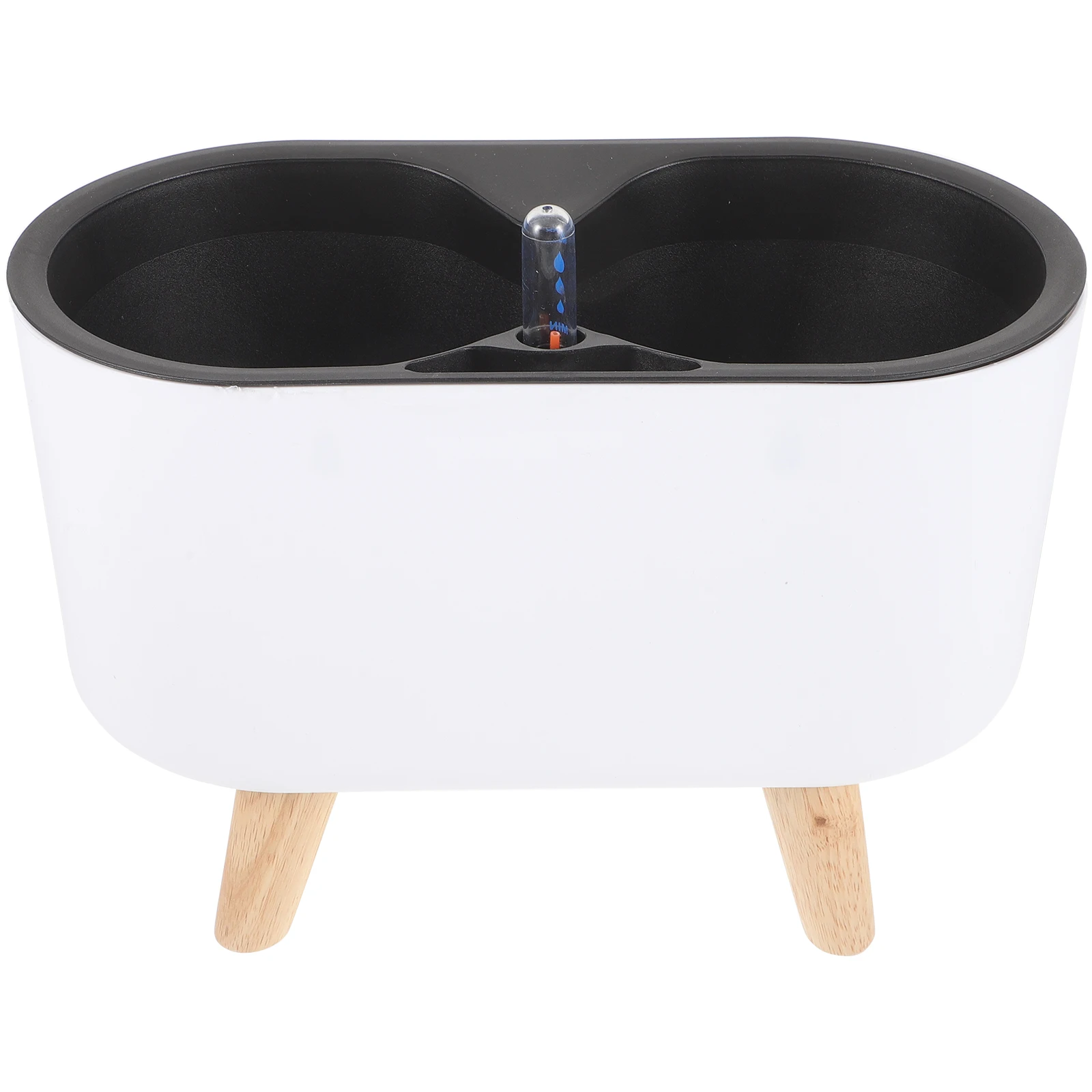 

Self Watering Flower Pot White Wood Legs Office Balcony Indoor Plants Plastic Planter Automatic Water Absorbing Pots With Level