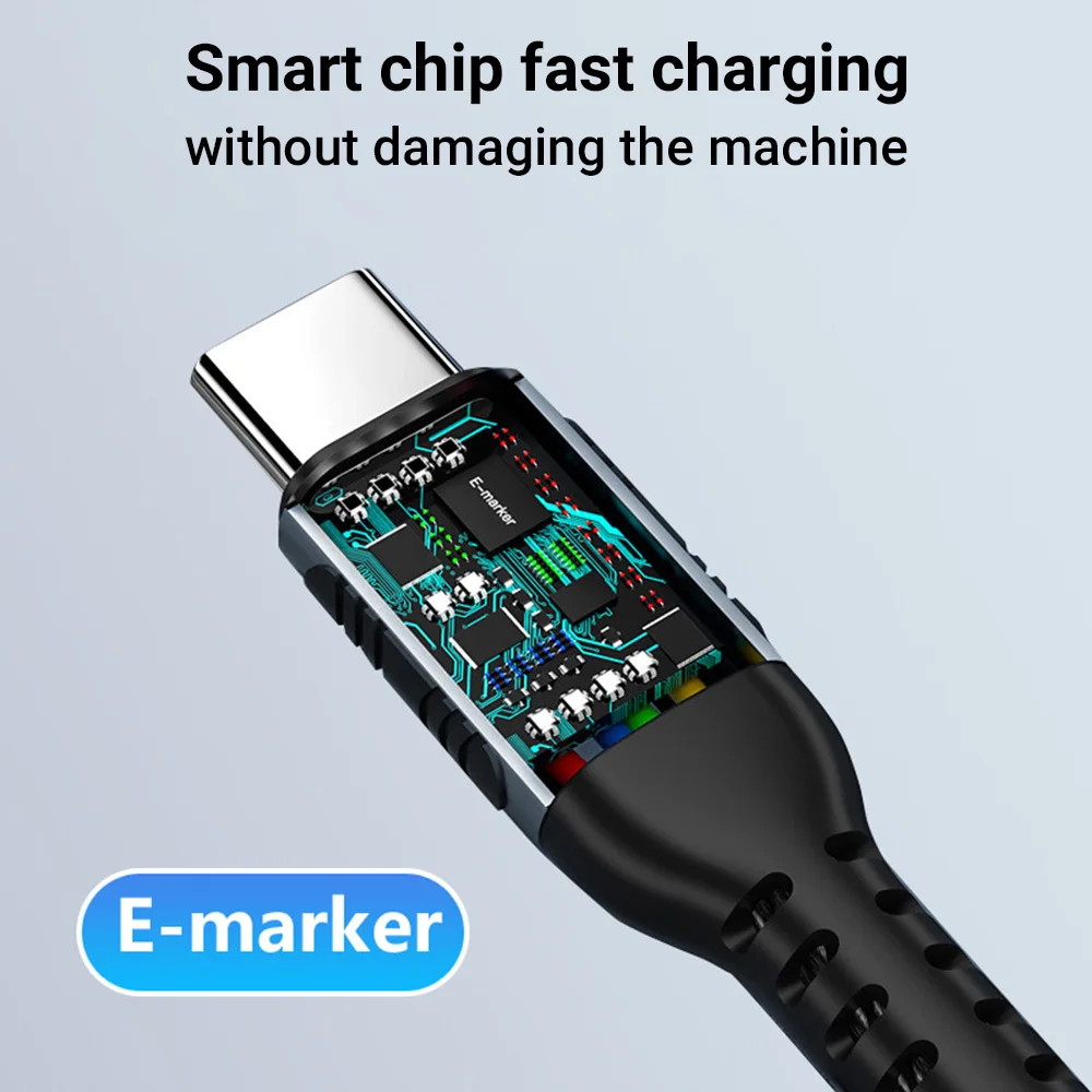 100W PD Quick Charge Wire Built-in E-Marker Chip Type Usb C 1M 2M 5A Sync Data Cord For iPhone 15 Notebook Xiaomi Samsung