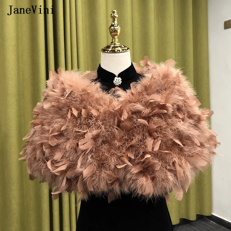 Janevini Luxe Struisvogel Faux Fur Sjaals Elegante Zwarte Struisvogelveren Cape Bolero Bruiloft Jassen Bridal Wraps Jassen Voor Avond