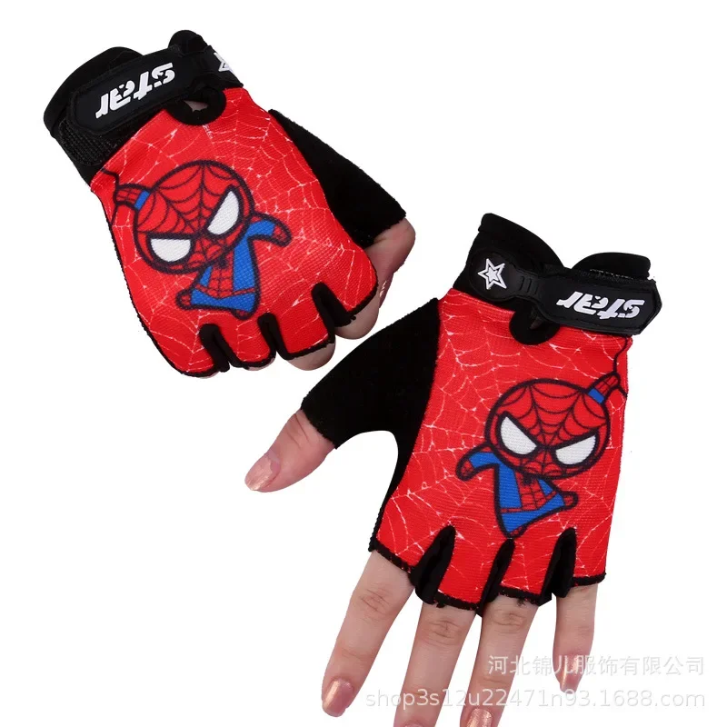 Disney Marvel Spider-Man Children\'s Half Finger Gloves Students High Elasticity Breathable Roller Skating Riding Fitness Gloves