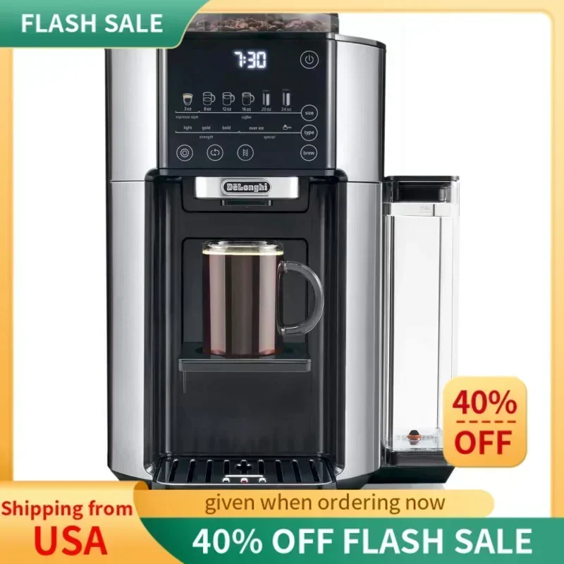 

Капельная кофеварка DD2De'Longhi TrueBrew, встроенная кофемолка, одинарная подача, от 8 до 24 унций, горячий или холодный кофе, нержавеющая сталь, CAM51025MB,