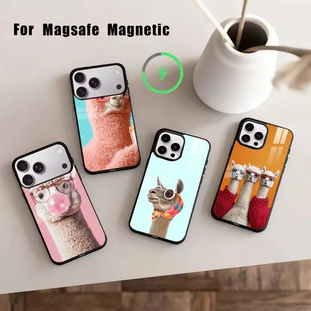 

D-Cute Alpaca Phone Case For iPhone17,16,15,14,13,12,11 Plus,Pro Magnetic For Magsafe Wireless Charging