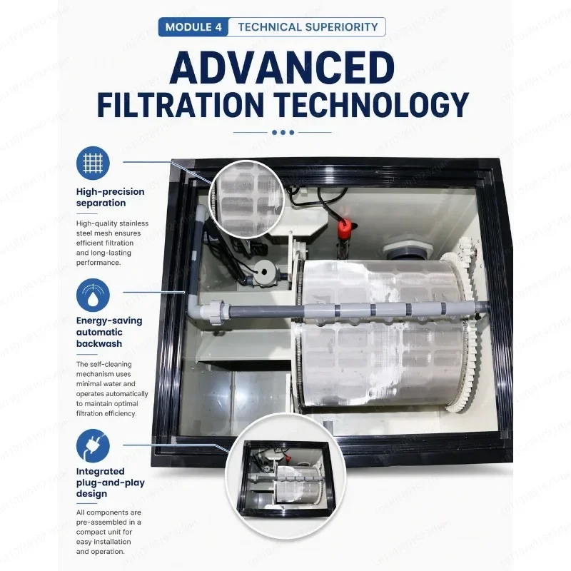 Automatic Backwash Drum Microfilter, Fish Pond Rotary Drum Filter for Fish Stool Separation & Aquaculture