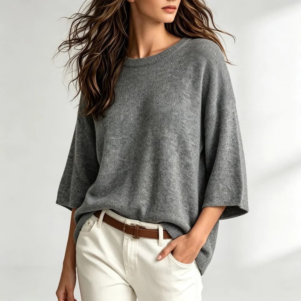 Womens Casual Solid Color Knit For Top Neck Three Quarter Sleeves Polyester for Summer Beach Holiday Activities
