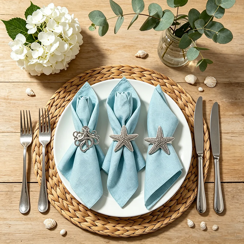 Dvianna Starfish Octopus Napkin Rings Set of 8 Metal Nautical Napkin Holders Coastal Beach Table Decor for Dinner Party