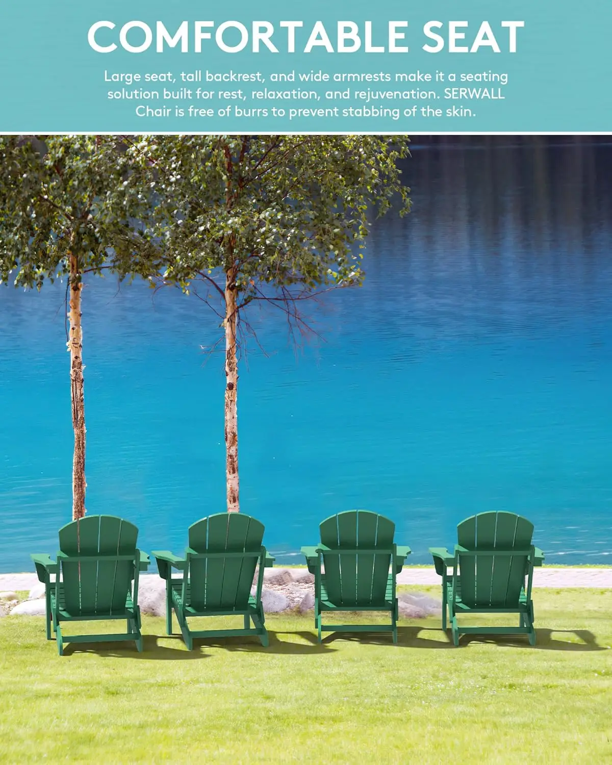 Foldable Adirondack Chair Set Of 4 For Patio Garden Outdoors Fire Pit-Green