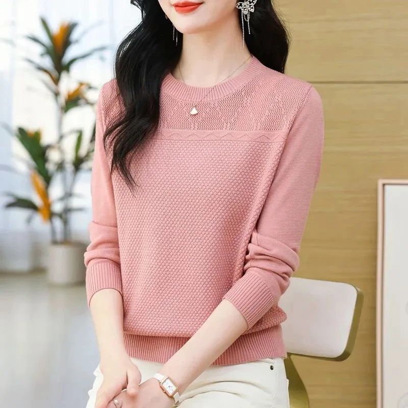 Sweater Women's Hollow Round Neck Fashion Autumn New Long Sleeve Stretch Tops Female Knitted Pullovers Bottoming Sweater Ladies