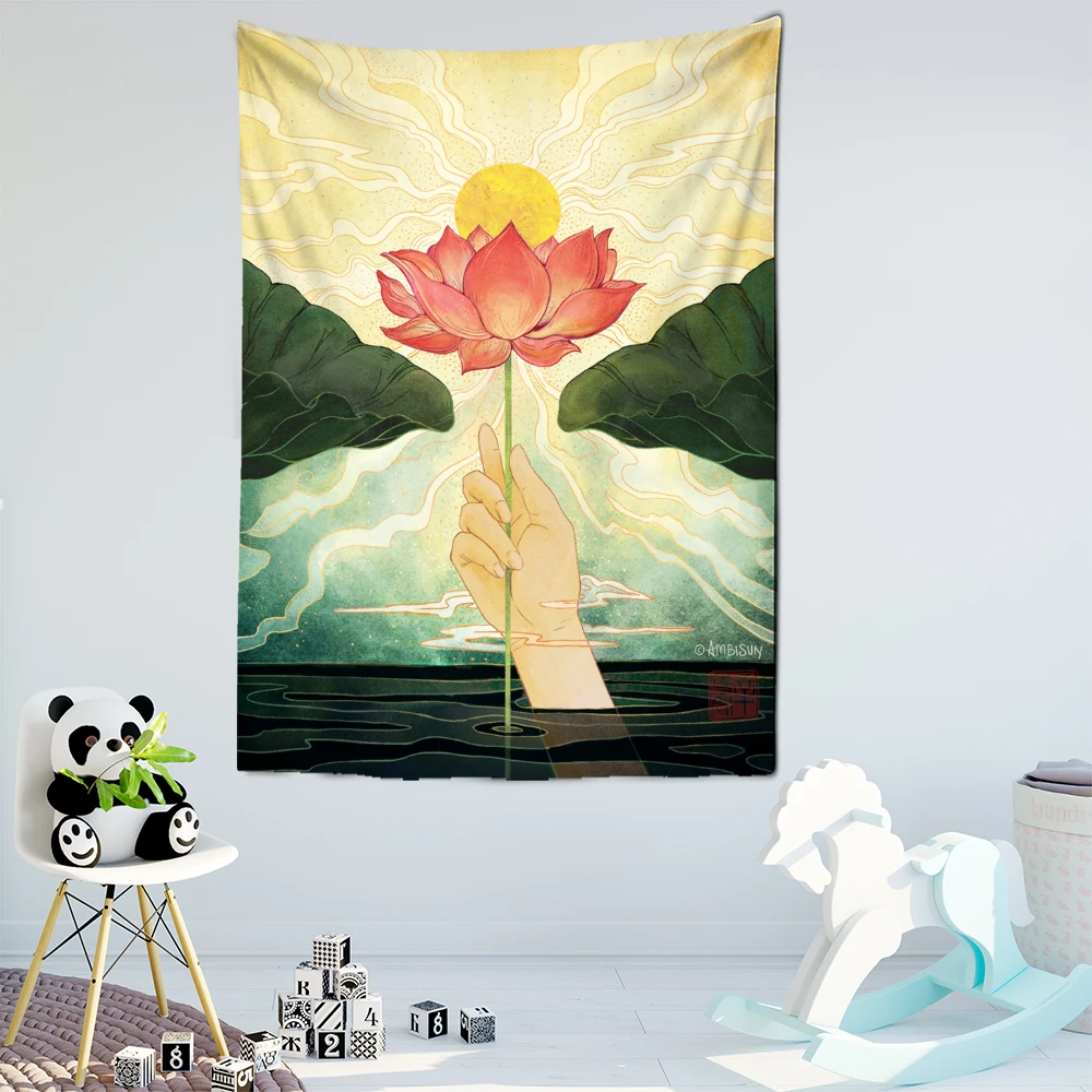 

Sun Lotus Tapestry Mountains And Rivers Hands Wall Textile Decoration Living Room Bedroom Dormitory Kitchen Hanging Decor